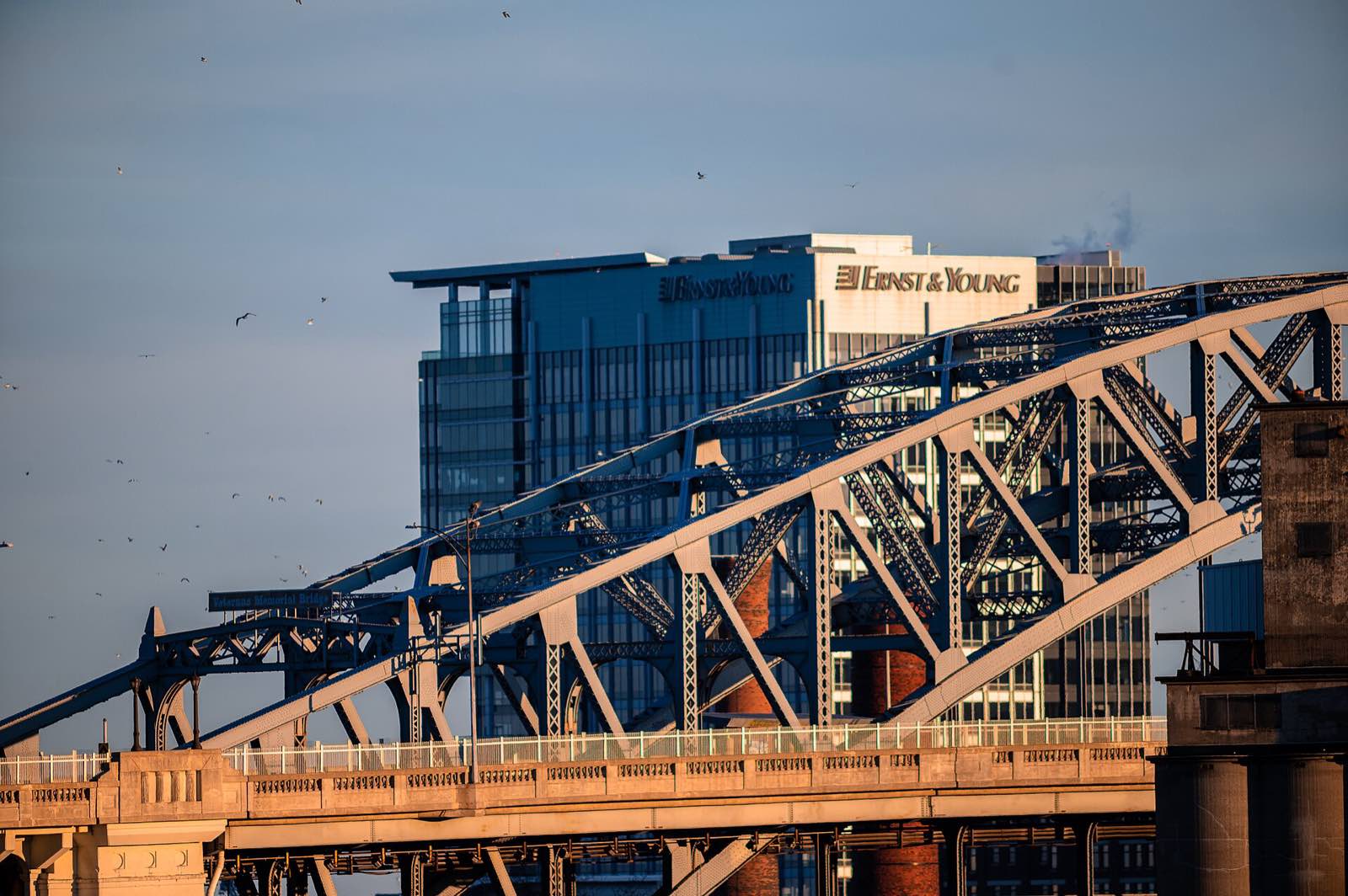 The Detroit-Superior Bridge. Mile 13 crosses it westbound, 96 feet over the river, and it is where the half marathon pee