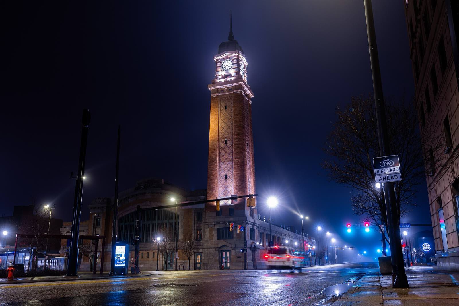 The West Side Market clock tower in Ohio City. The course turns onto Lorain right underneath it at mile 11.4.